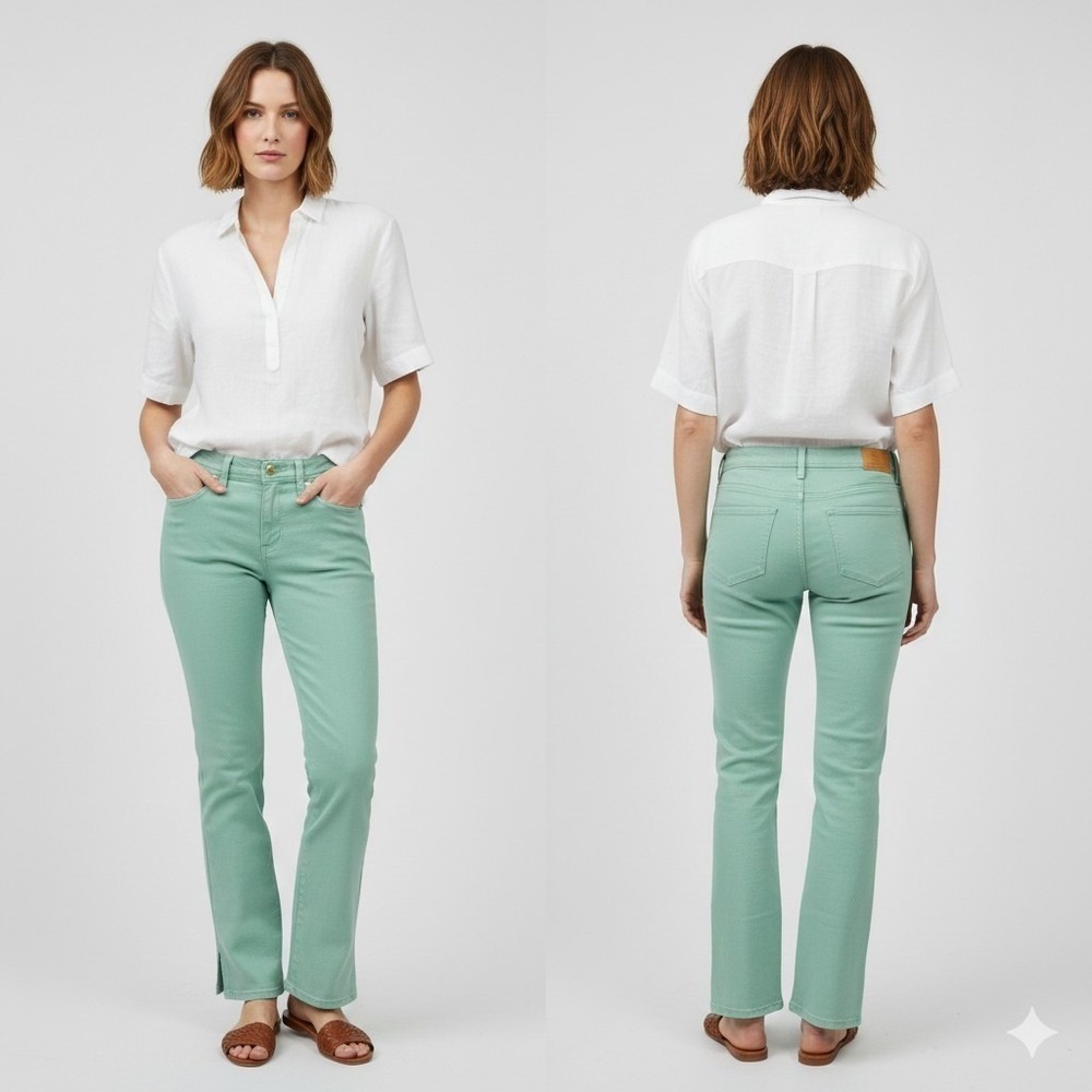 Talbots Petites Mint Green Straight Leg Jeans Size 2P Pastel Stretch Denim Split